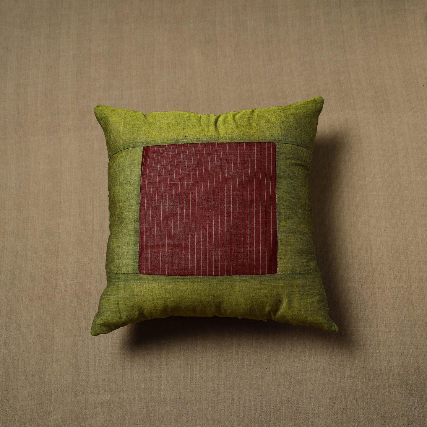Green - patchwork cotton kanchipuram cushion cover (16 x 16