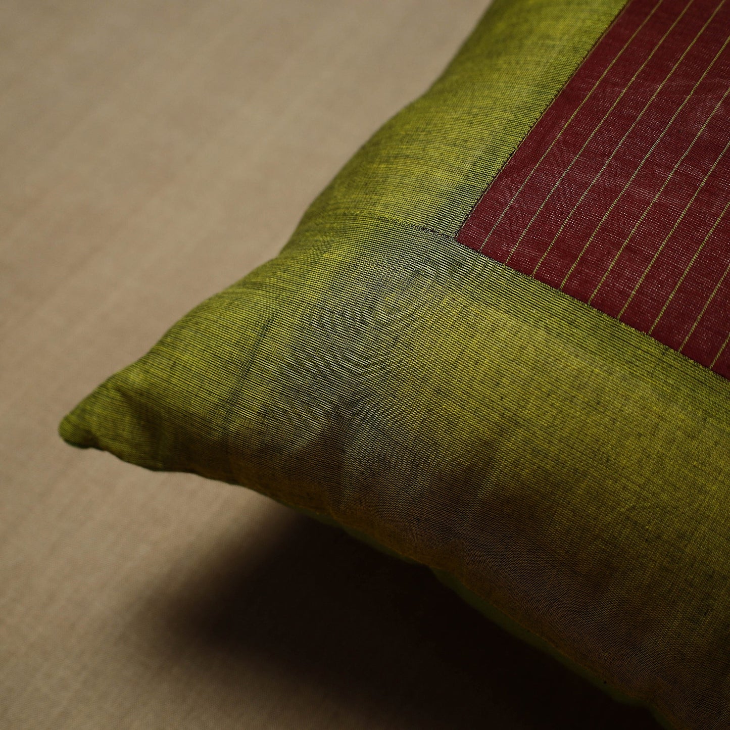Green - patchwork cotton kanchipuram cushion cover (16 x 16