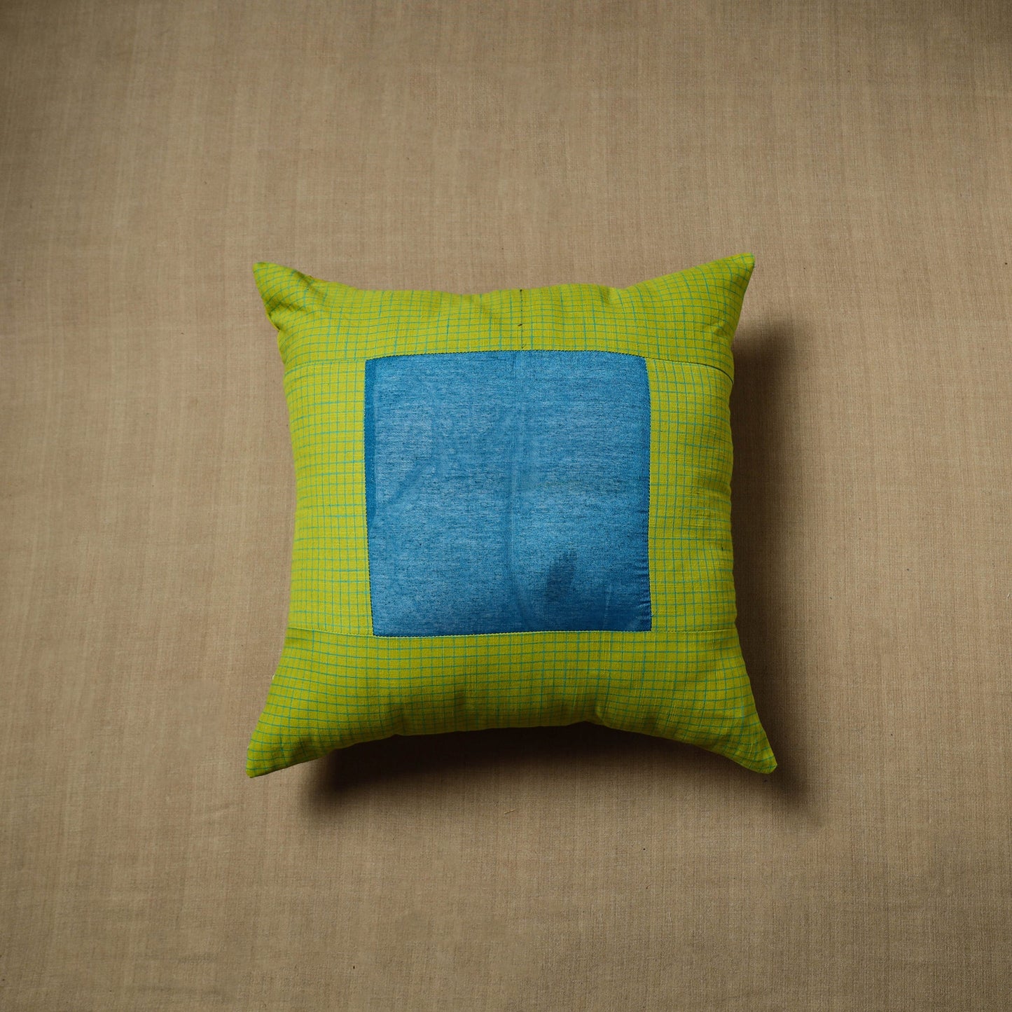 Green - patchwork cotton kanchipuram cushion cover (16 x 16