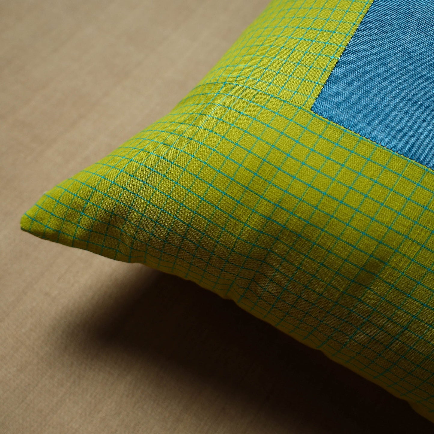 Green - patchwork cotton kanchipuram cushion cover (16 x 16