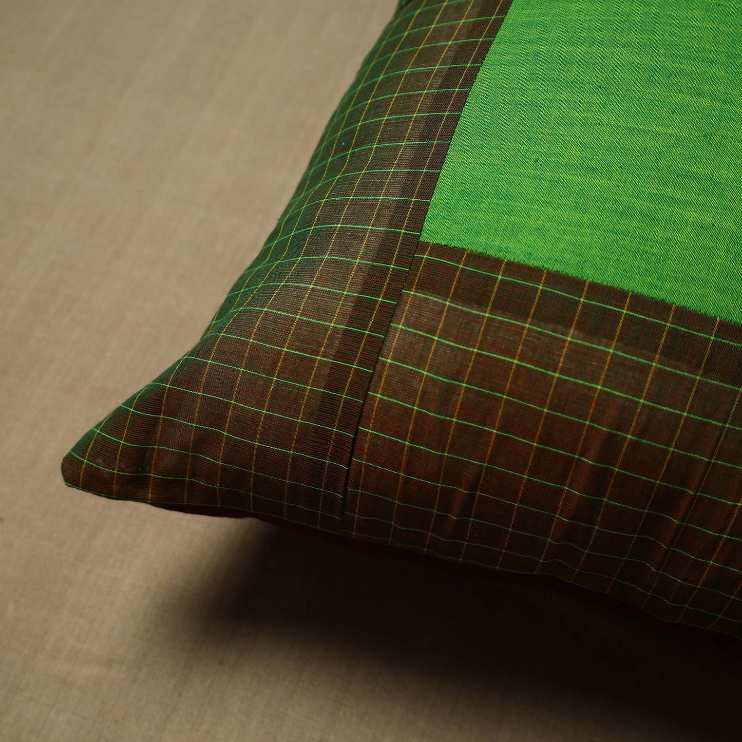 Green - patchwork cotton kanchipuram cushion cover (16 x 16