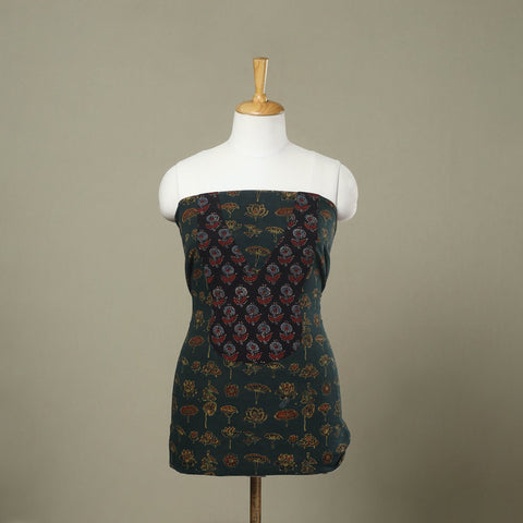 Buy Green Ajrakh Print Patchwork Cotton Kurta Material
