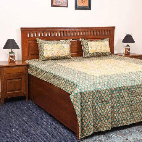 Patchwork hand double sanganeri bedsheet set (108 x 90 in)