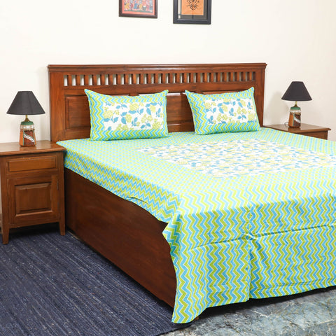 Patchwork hand double sanganeri bedsheet set (108 x 90 in)