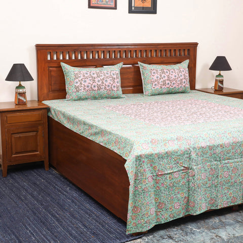 Patchwork hand double sanganeri bedsheet set (108 x 90 in)