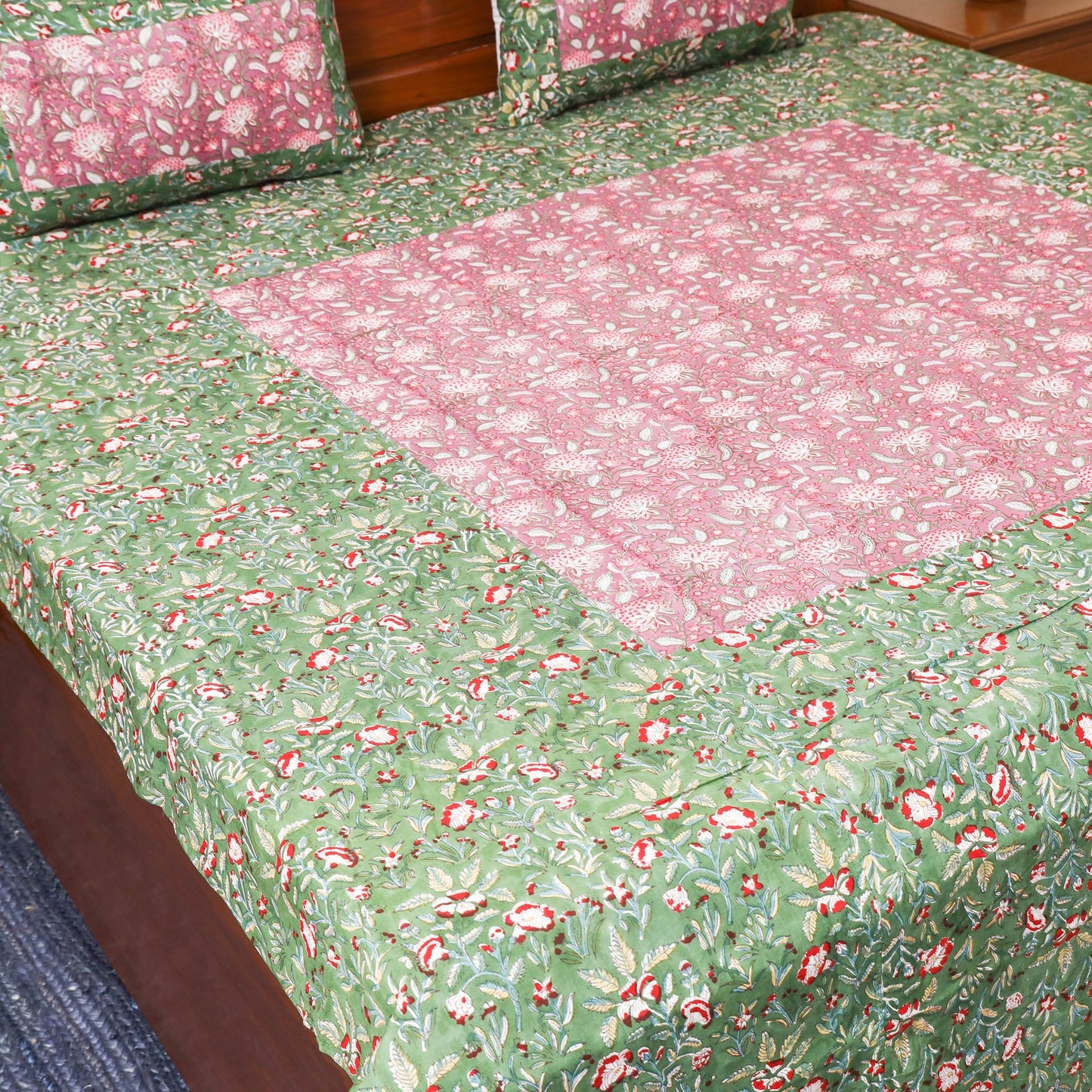 Patchwork hand double sanganeri bedsheet set (108 x 90 in)