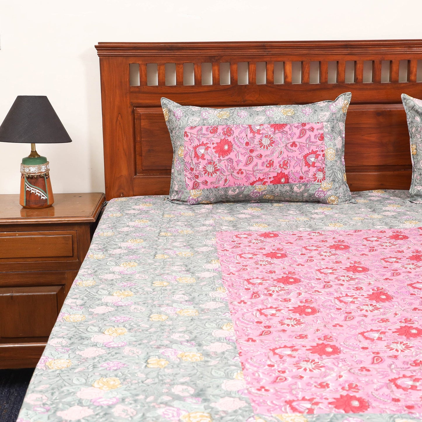 Patchwork hand double sanganeri bedsheet set (108 x 90 in)