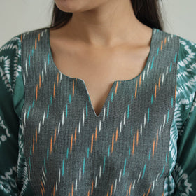 Green Patchwork Tie & Dye Cotton Straight Shibori Kurta for Women