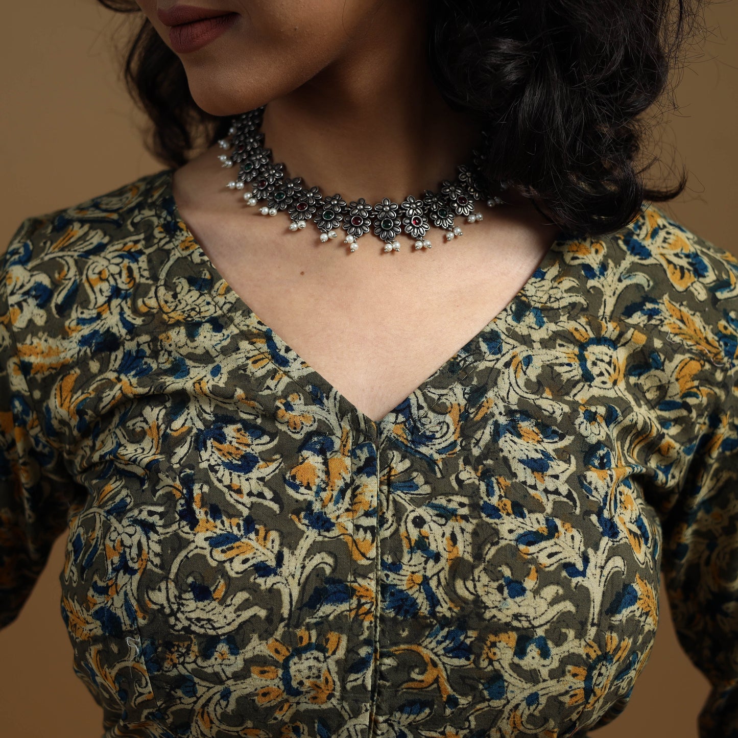 Pedana cotton natural dyed kalamkari readymade blouse 04