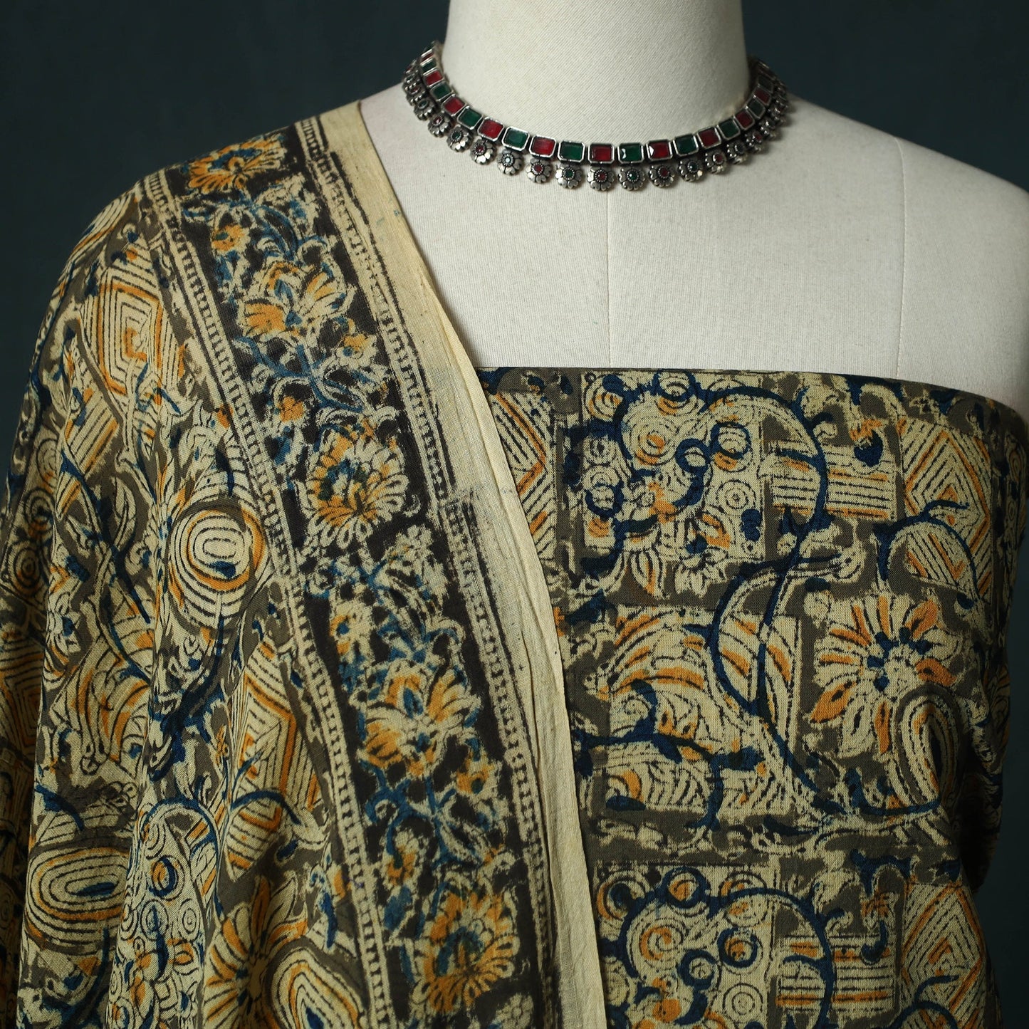 Pedana hand block print natural dyed cotton kalamkari 2pc