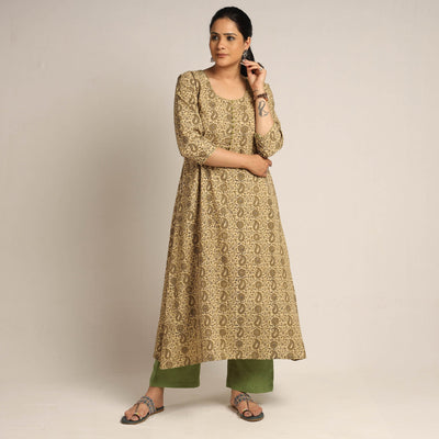 Green - pedana kalamkari printed cotton kurta with palazzo