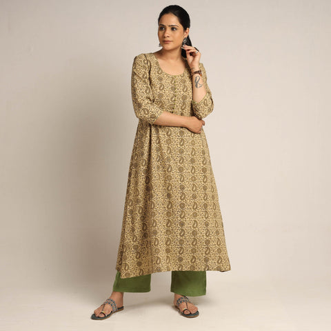 Green - pedana kalamkari printed cotton kurta with palazzo