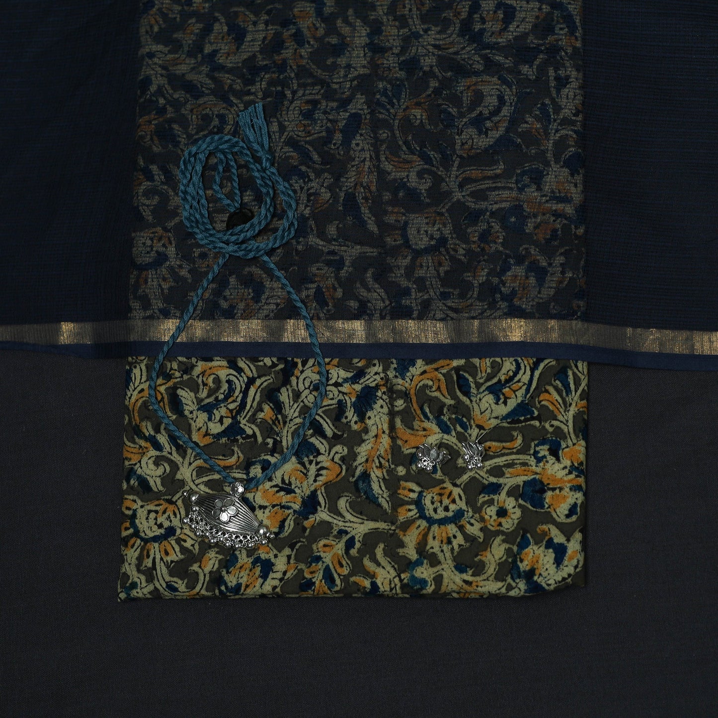 Pedana kalamkari hand block print natural dyed cotton 2pc