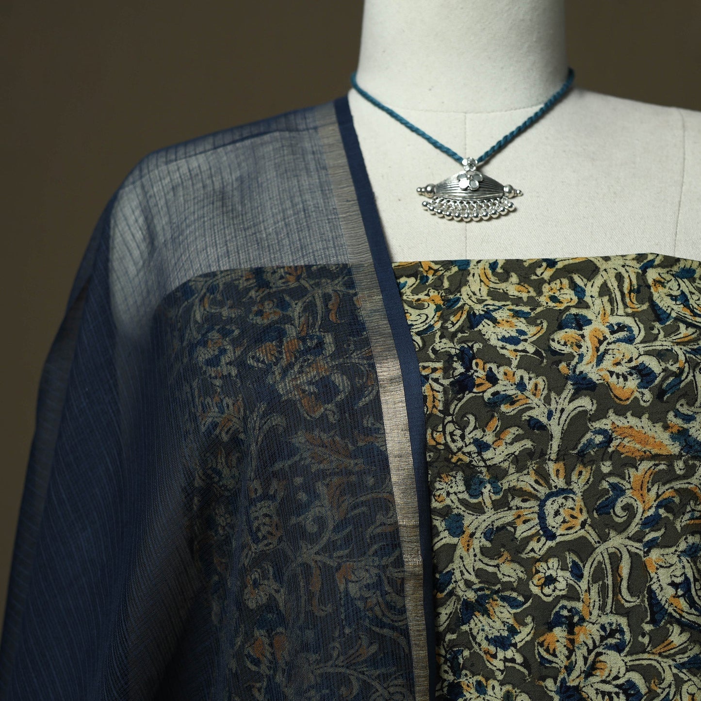 Pedana kalamkari hand block print natural dyed cotton 2pc