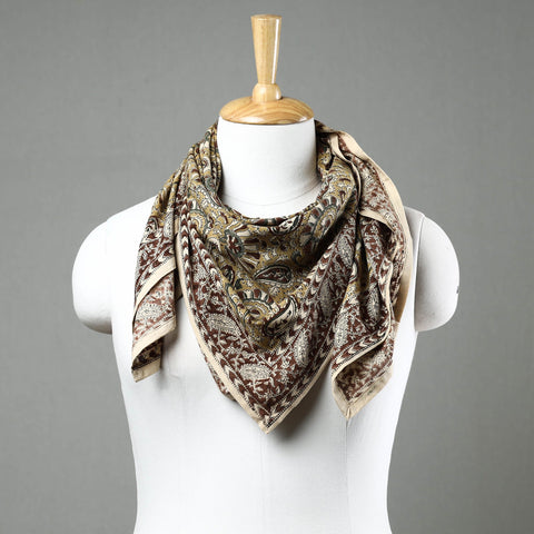 Green Pedana Kalamkari Block Printed Natural Dyed Cotton Scarf 