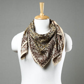 Green Pedana Kalamkari Block Printed Natural Dyed Cotton Scarf 