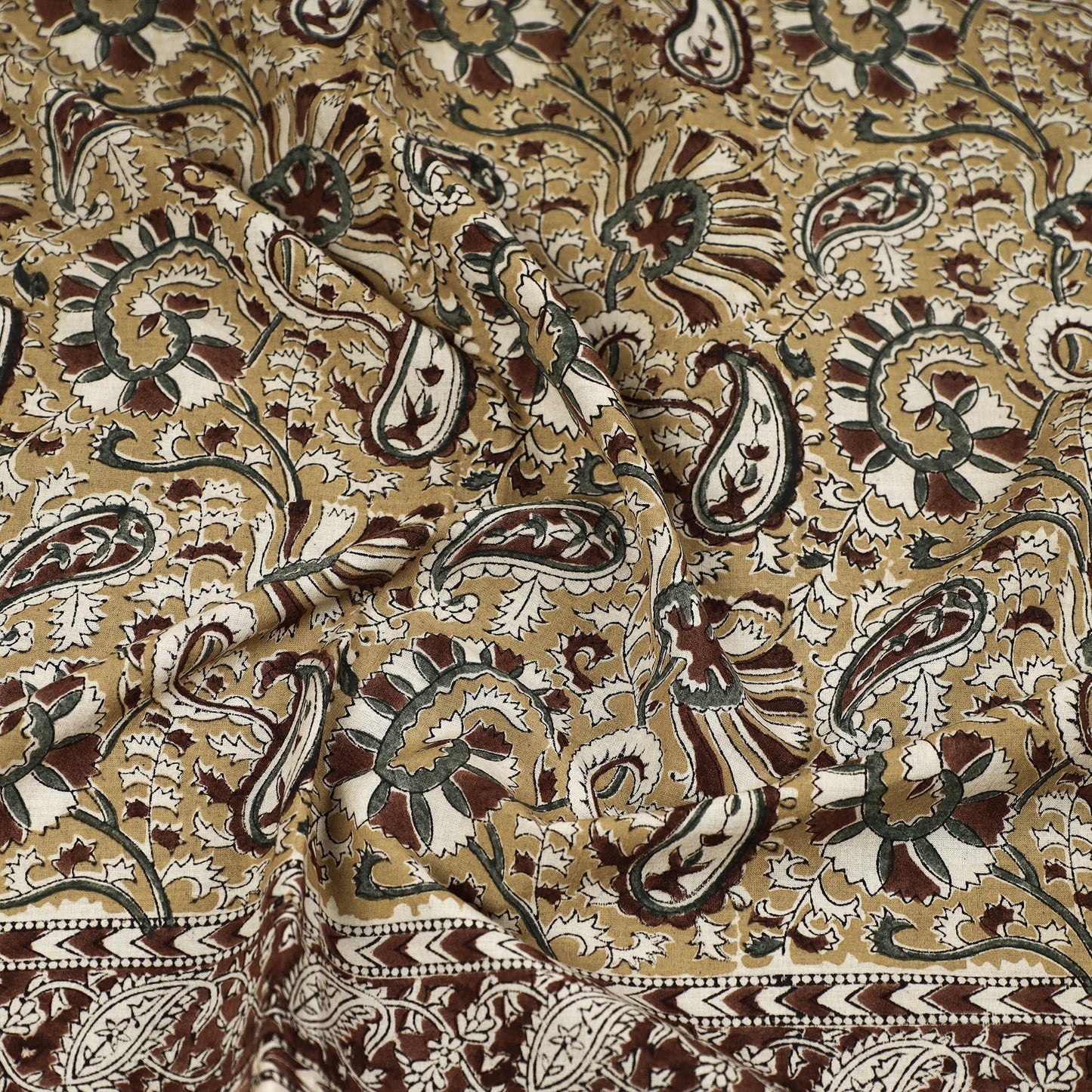 Green Pedana Kalamkari Block Printed Natural Dyed Cotton Scarf 