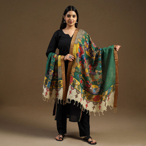 Pen Work Chanderi Silk Handpainted Kalamkari Dupatta