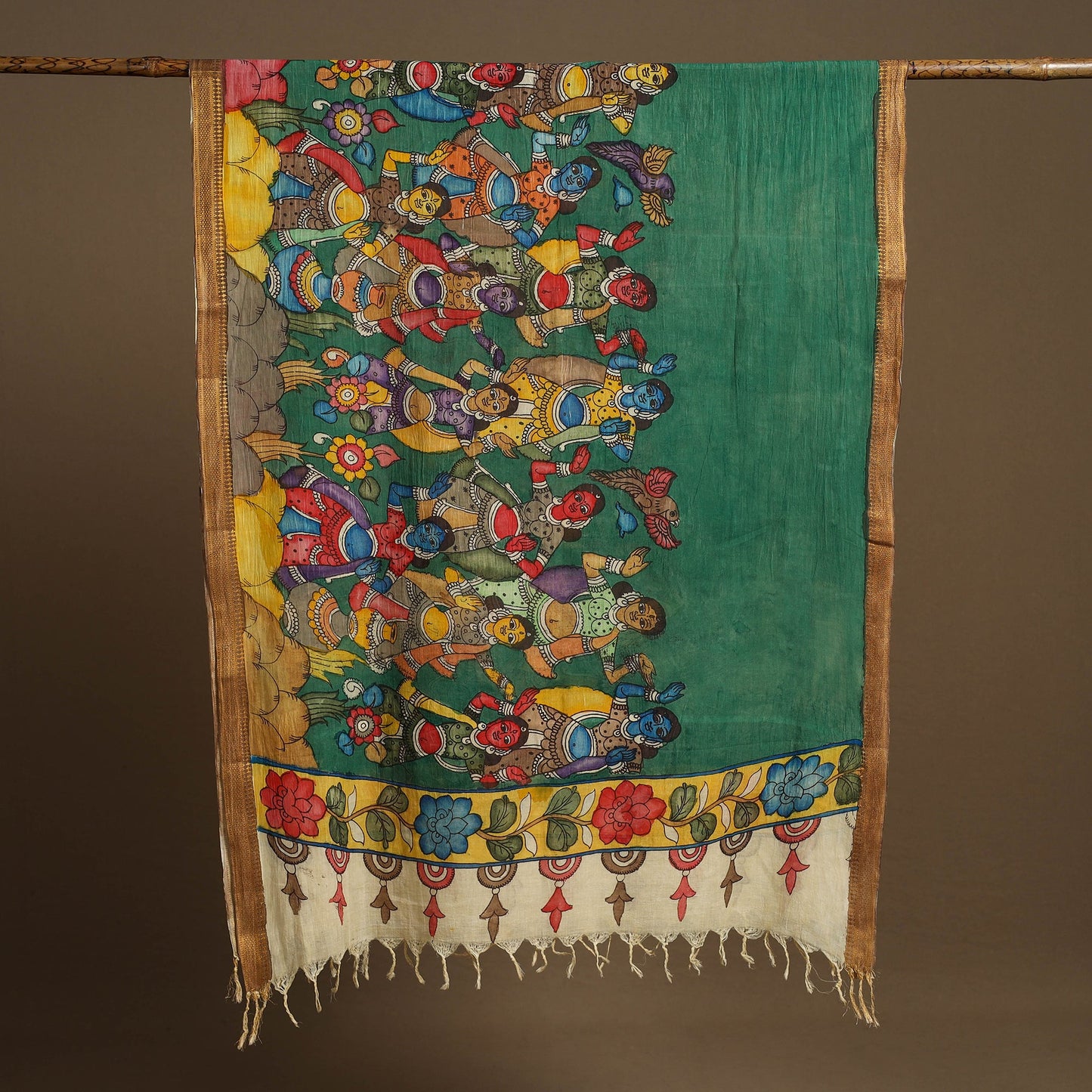 Pen Work Chanderi Silk Handpainted Kalamkari Dupatta