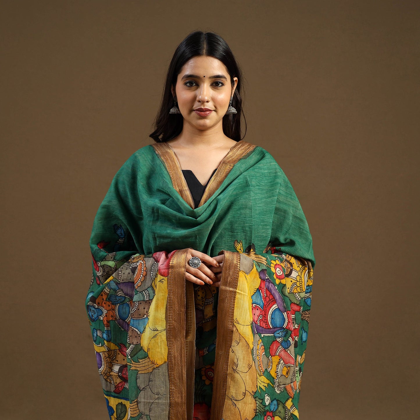 Pen Work Chanderi Silk Handpainted Kalamkari Dupatta