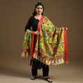 Green Pen Work Chanderi Silk Handpainted Kalamkari Dupatta