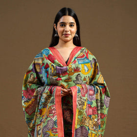 Pen Work Chanderi Silk Handpainted Kalamkari Dupatta