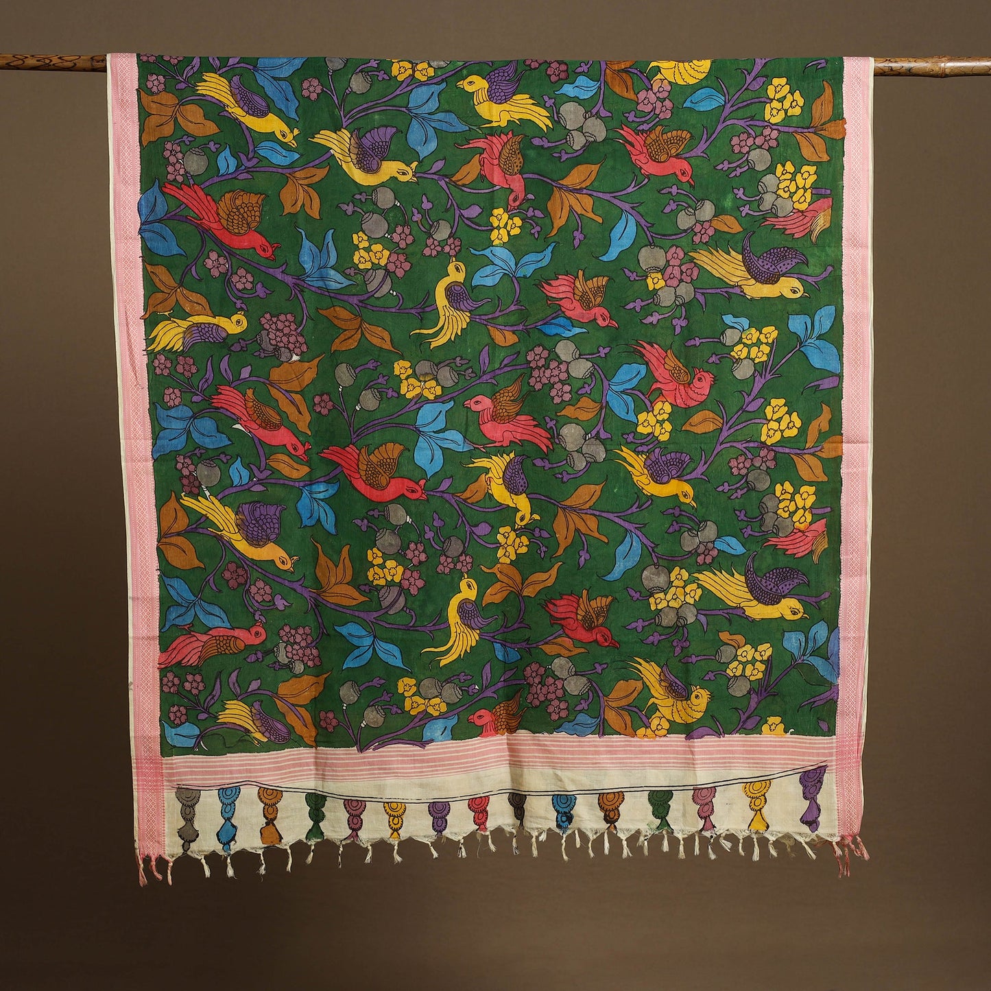 Pen Work Mangalagiri Cotton Handpainted Kalamkari Dupatta