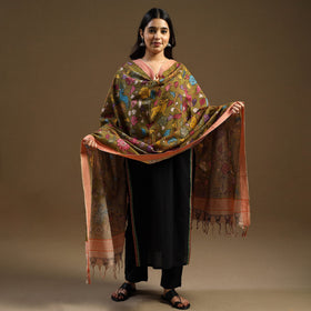 Pen Work Mangalagiri Cotton Handpainted Kalamkari Dupatta