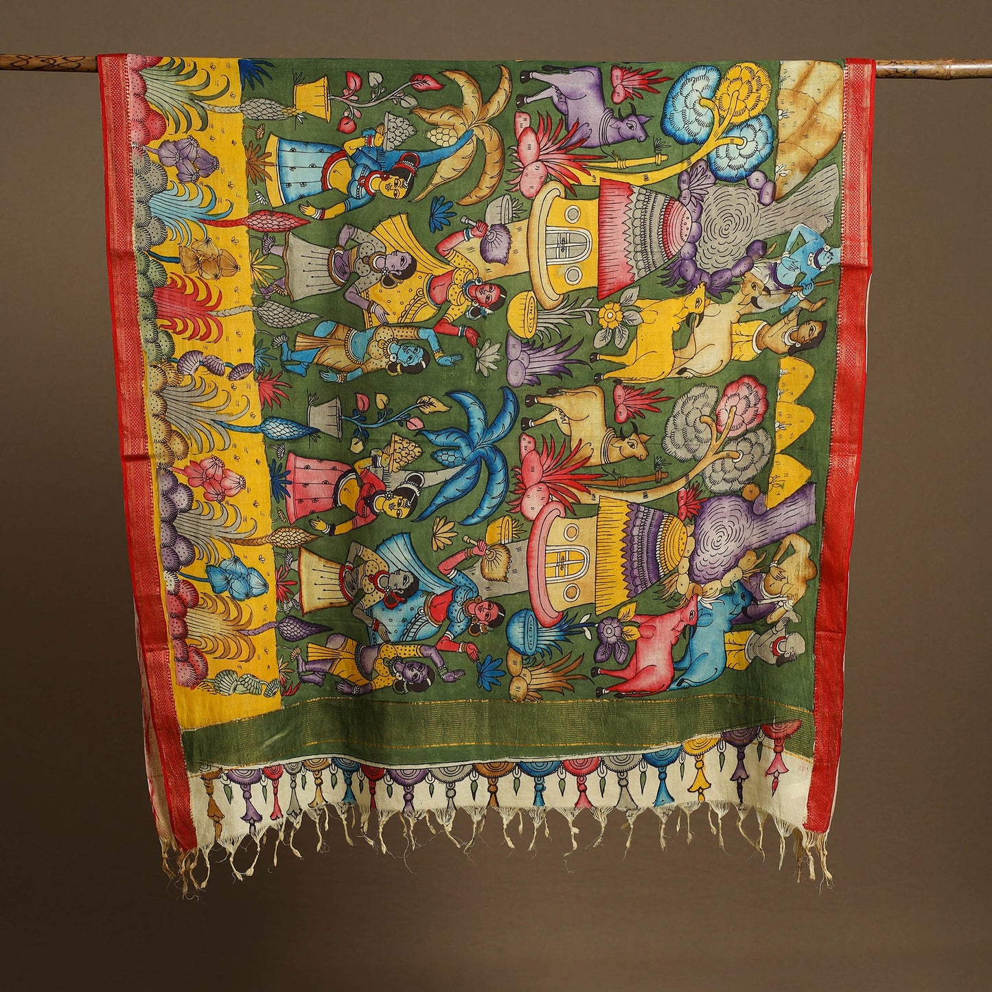 Green - pen work mangalagiri cotton handpainted kalamkari