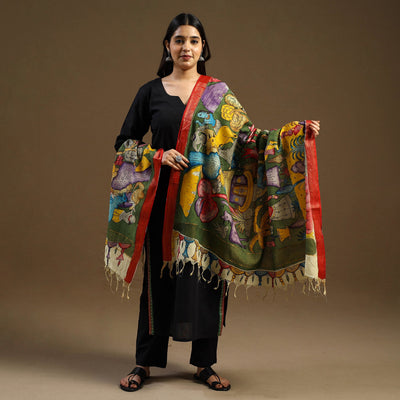 Green - pen work mangalagiri cotton handpainted kalamkari