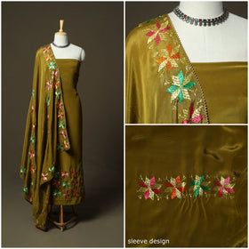 Phulkari hand embroidered crepe silk 3pc unstitched dress