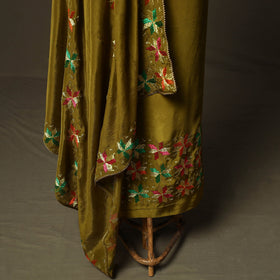 Phulkari hand embroidered crepe silk 3pc unstitched dress