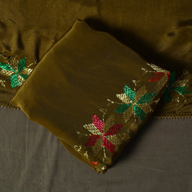 Phulkari hand embroidered crepe silk 3pc unstitched dress
