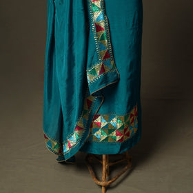 Phulkari hand embroidered crepe silk 3pc unstitched dress