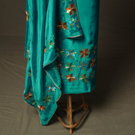 Phulkari hand embroidered crepe silk 3pc unstitched dress