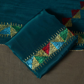 Phulkari hand embroidered crepe silk 3pc unstitched dress