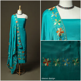 Phulkari hand embroidered crepe silk 3pc unstitched dress
