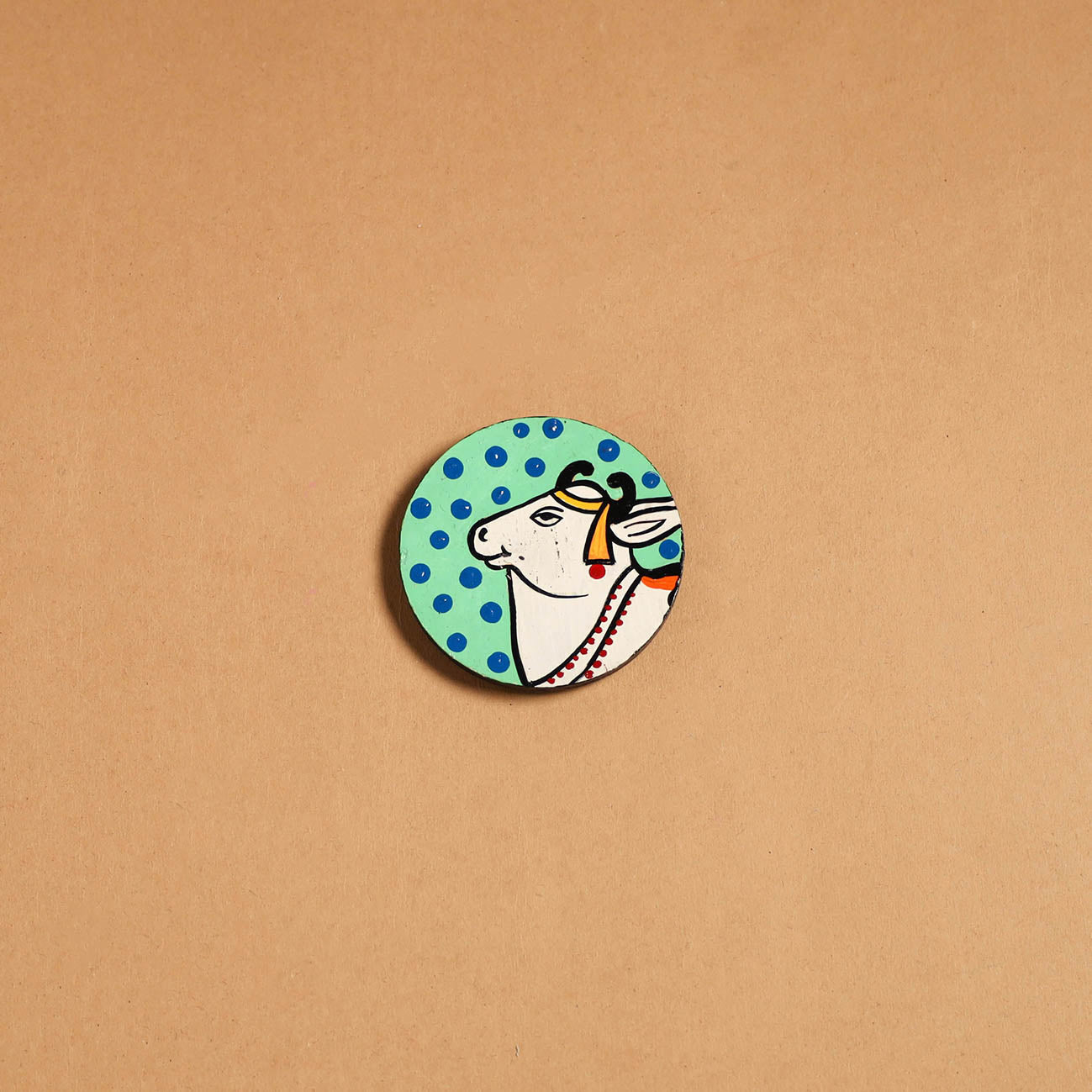 Green - pichwai handpainted wooden fridge magnet 34