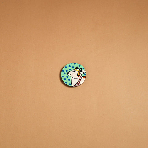 Green - pichwai handpainted wooden fridge magnet 34