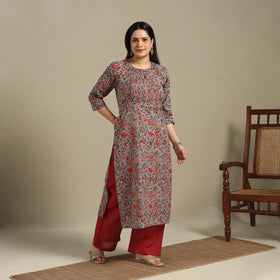 Green - pintuck cotton straight sanganeri kurta 16