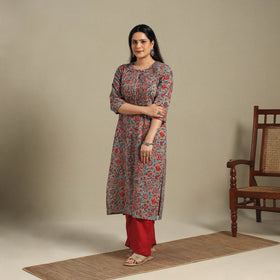 Green - pintuck cotton straight sanganeri kurta 16