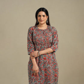 Green - pintuck cotton straight sanganeri kurta 16