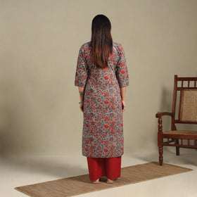 Green - pintuck cotton straight sanganeri kurta 16