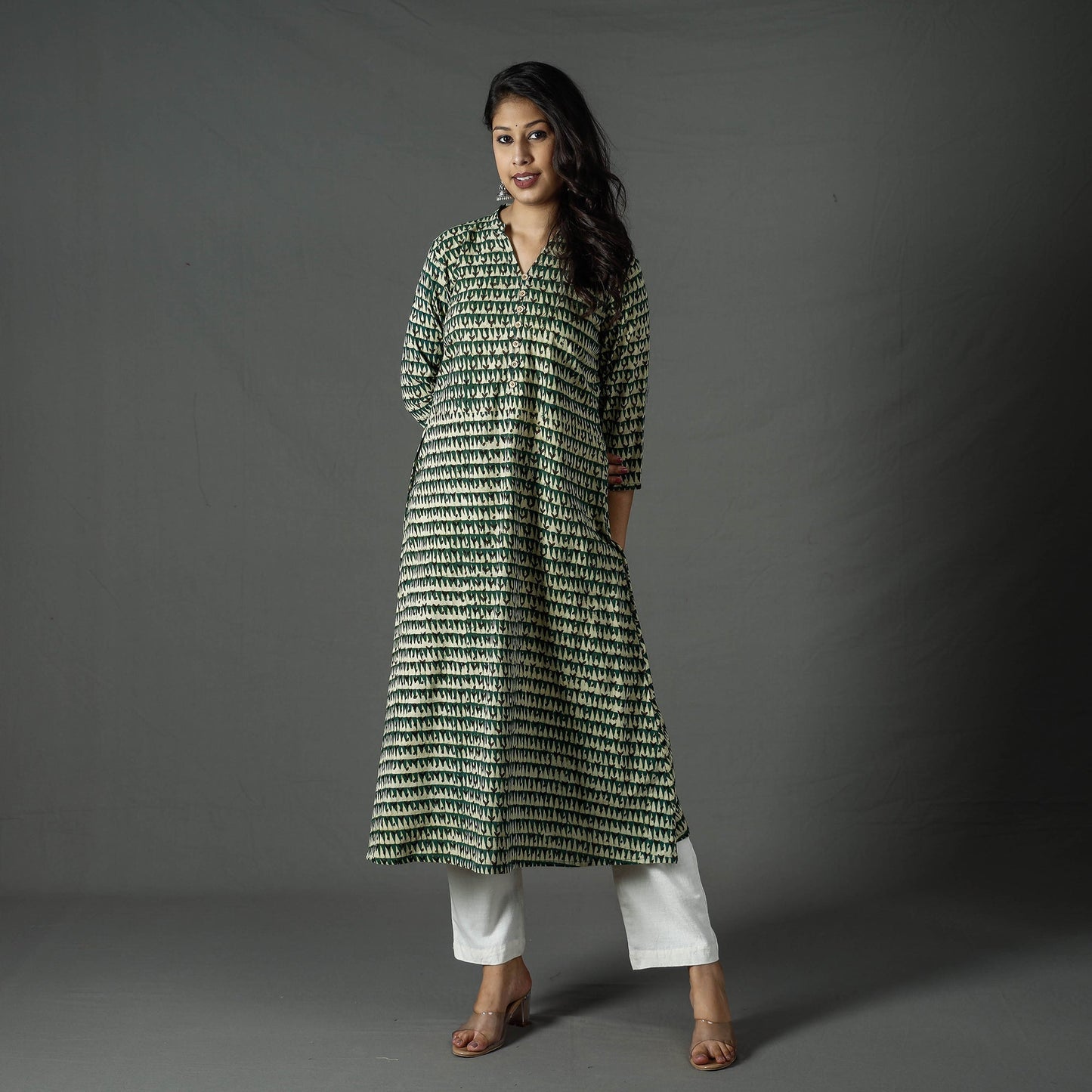 Buy Pipad Block Printed Cotton Long Kurta for Women