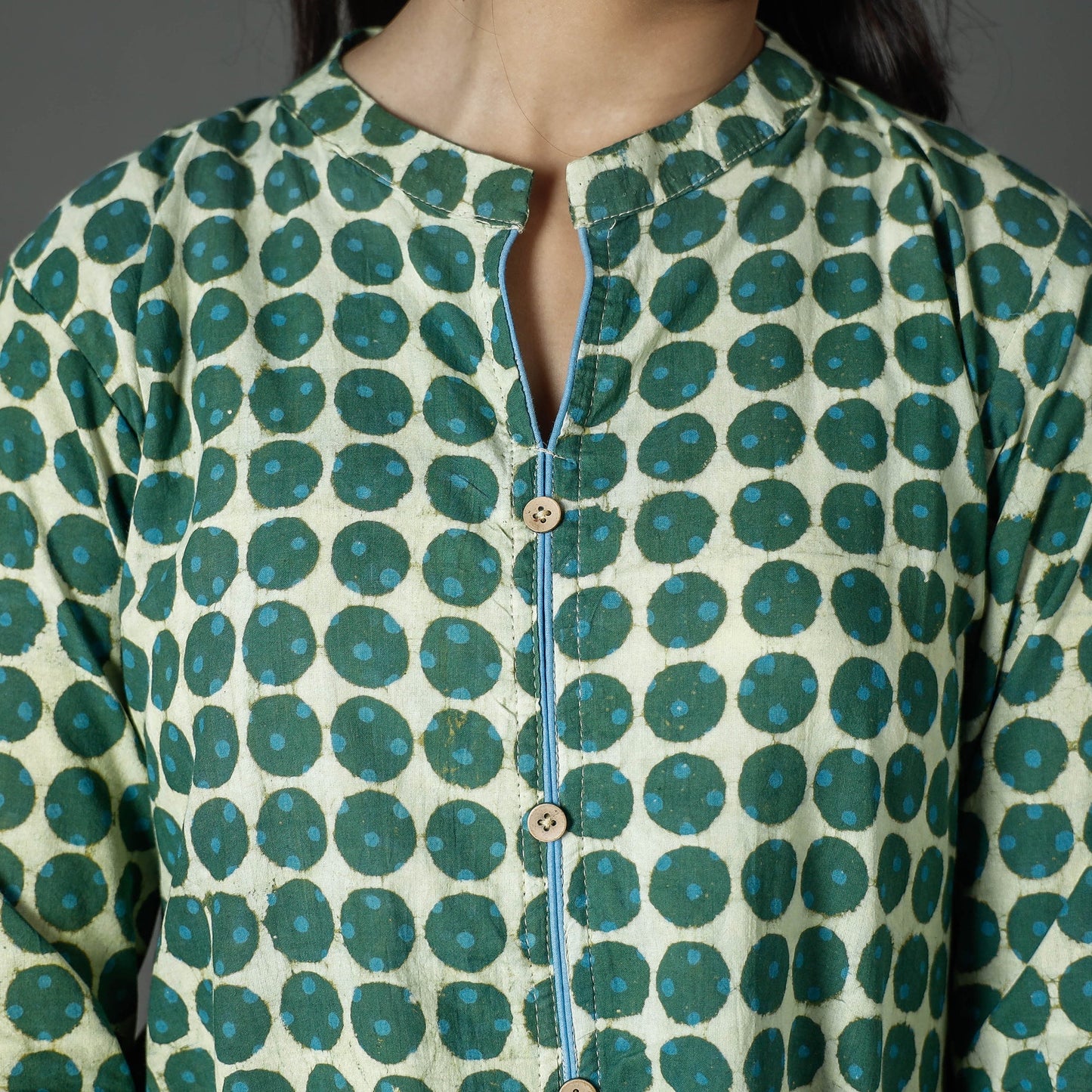 Green - pipad printed cotton long kurta - handcrafted