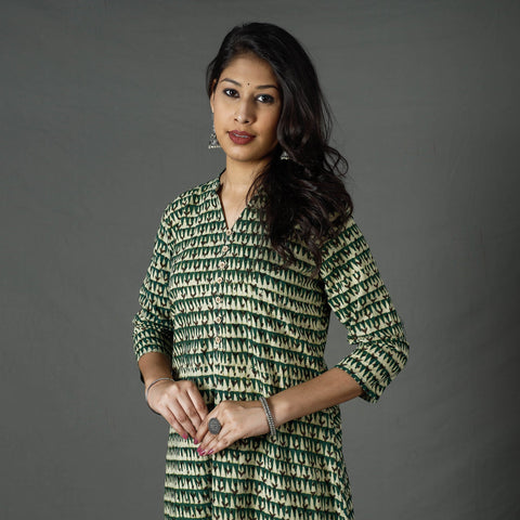 Buy Pipad Block Printed Cotton Long Kurta for Women