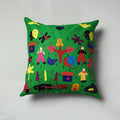 Green Pipli Applique Work Cotton Cushion Cover