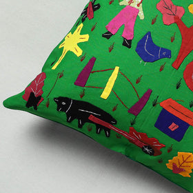 Green Pipli Applique Work Cotton Cushion Cover