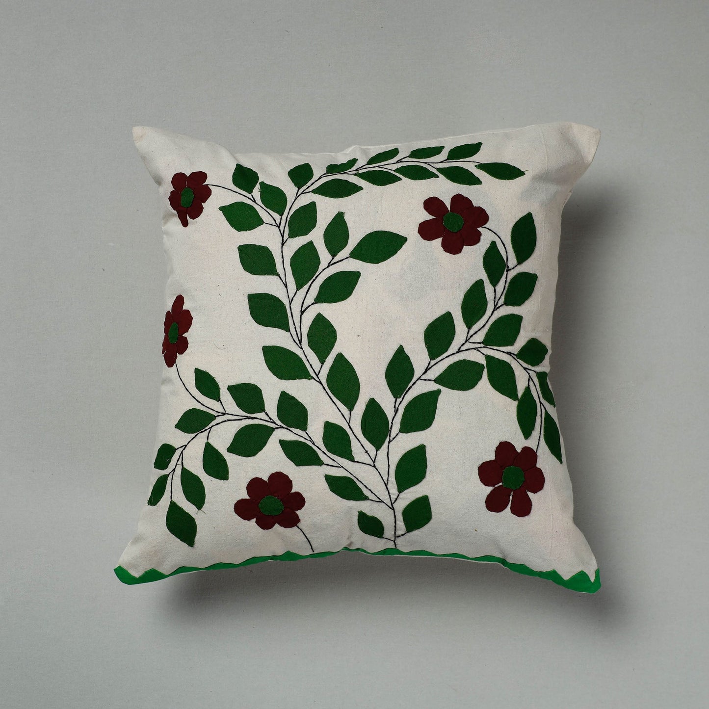Green Pipli Applique Work Cotton Cushion Cover 