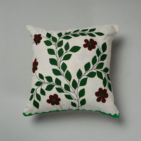 Green Pipli Applique Work Cotton Cushion Cover 
